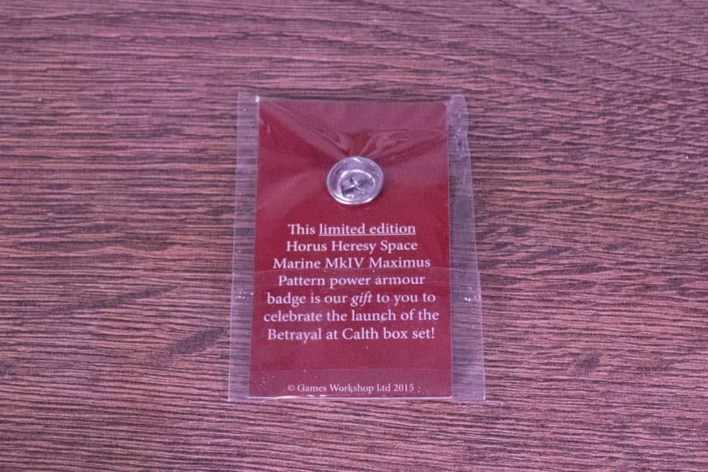 The Horus Heresy MkIV 'Maximus' Power Armour Pin Badge - Limited Edition Betrayal at Calth Promo (2015)