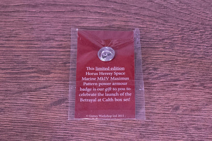 The Horus Heresy MkIV 'Maximus' Power Armour Pin Badge - Limited Edition Betrayal at Calth Promo (2015)